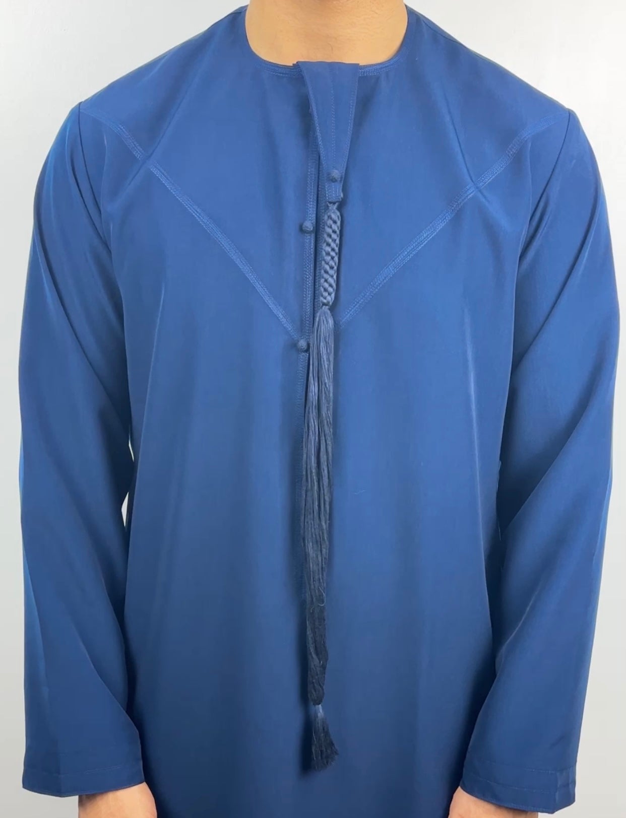 Matte Deep Navy Emirati thobe with detachable tassel