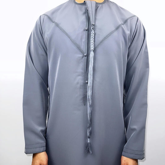 Matte Grey Emirati thobe with detachable tassel