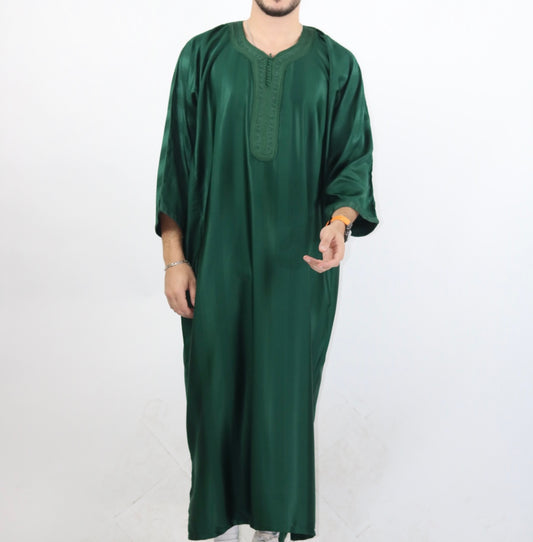 Green Jawhara striped Moroccan short sleeve thobe