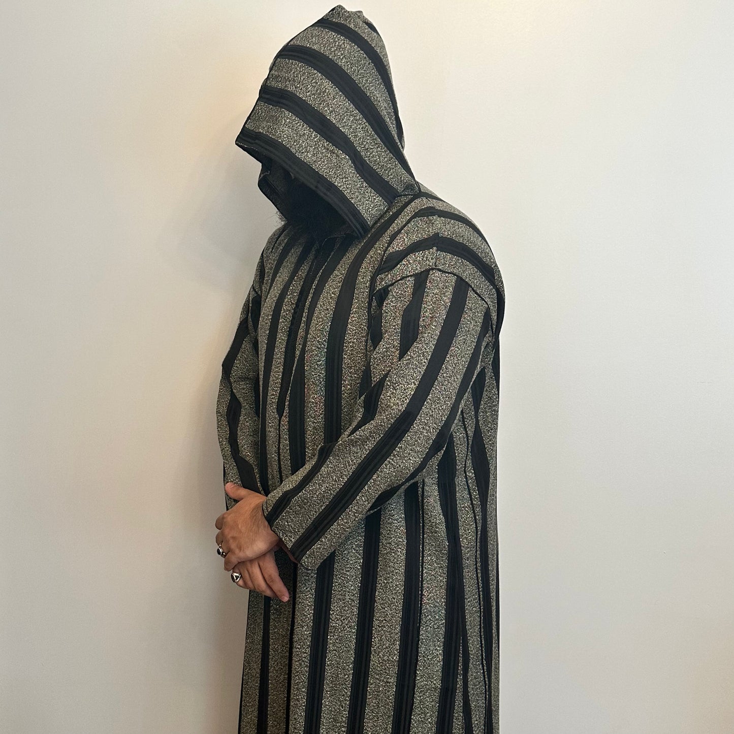 Graphite grey with black stripes Moroccan hooded thobe