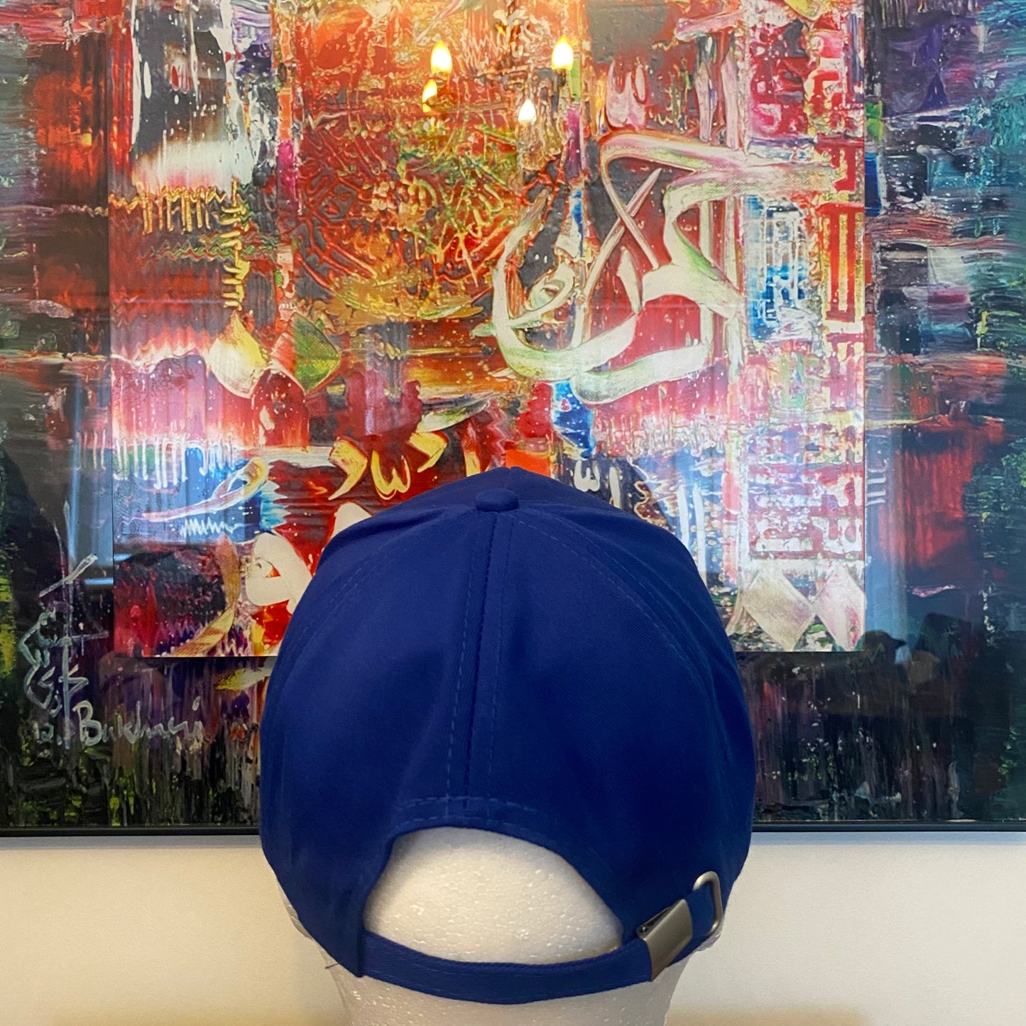 Blue baseball cap with white embroidery