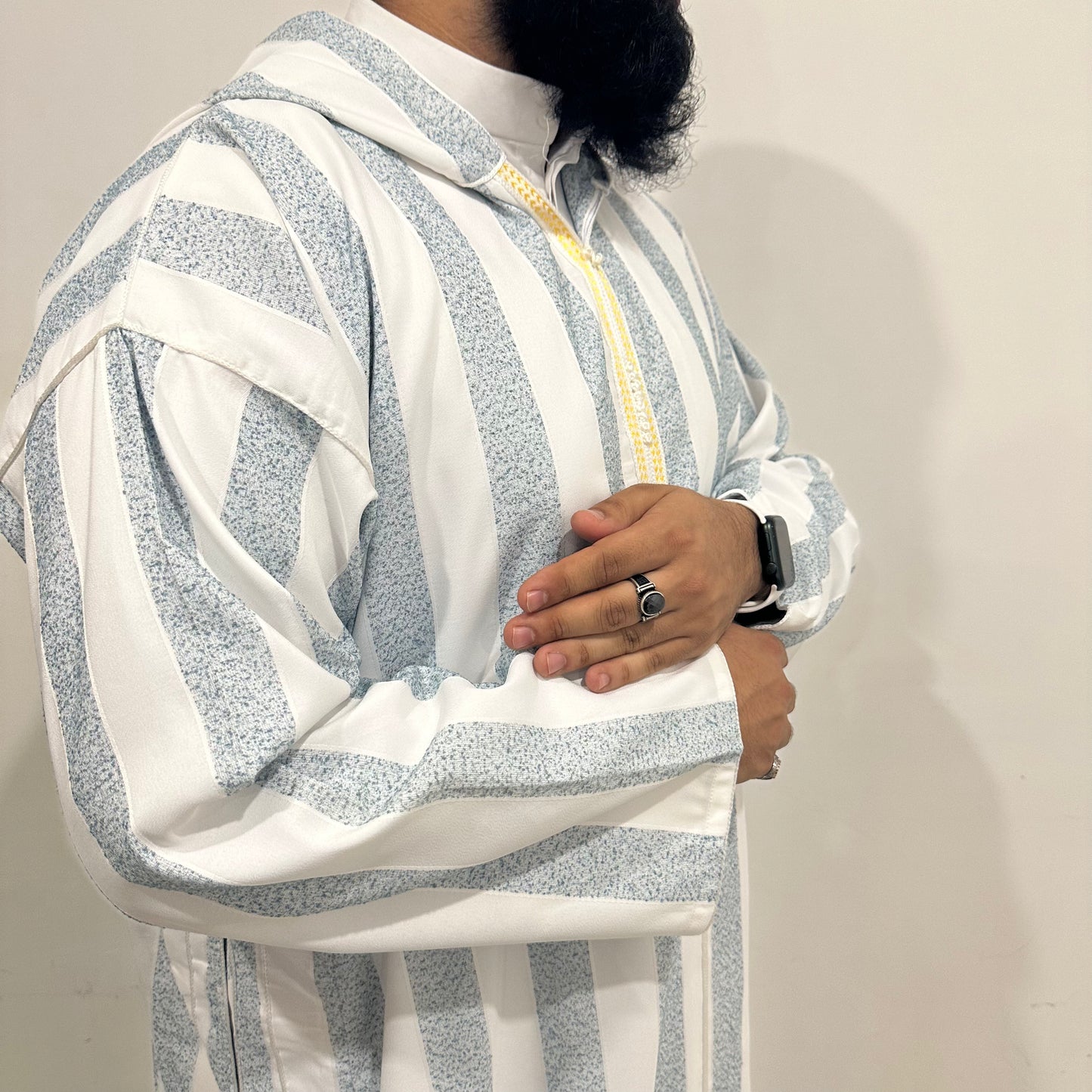 Graphite blue and white Moroccan thobe
