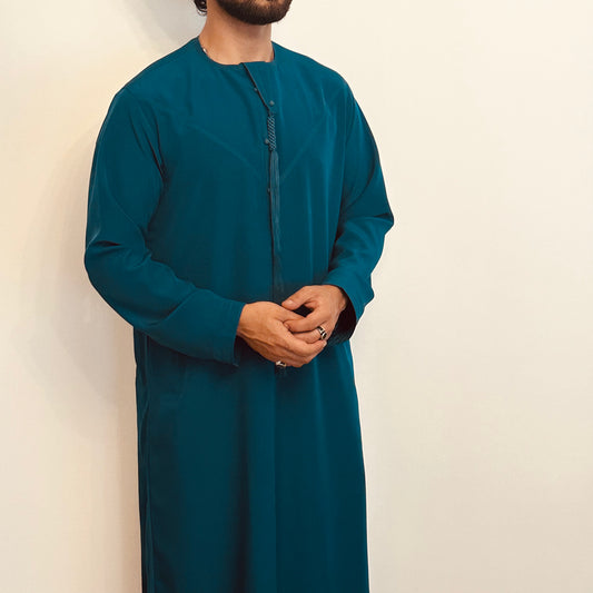 Matte Teal Jade Emirati thobe with detachable tassel