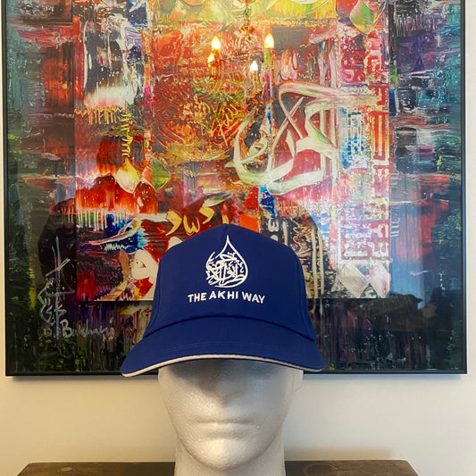 Blue baseball cap with white embroidery