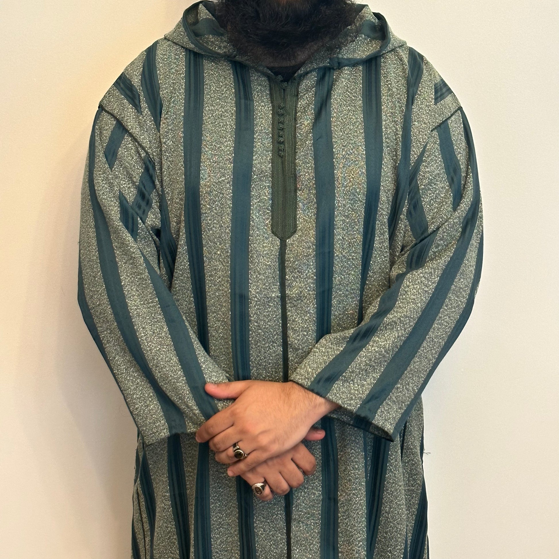 Graphite light green with green stripes Moroccan hooded thobe TheAkhiWay